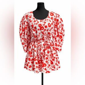 18 Centimeters Red Floral Puff Sleeve Mini Dress Tie Waist NWT Size 2X